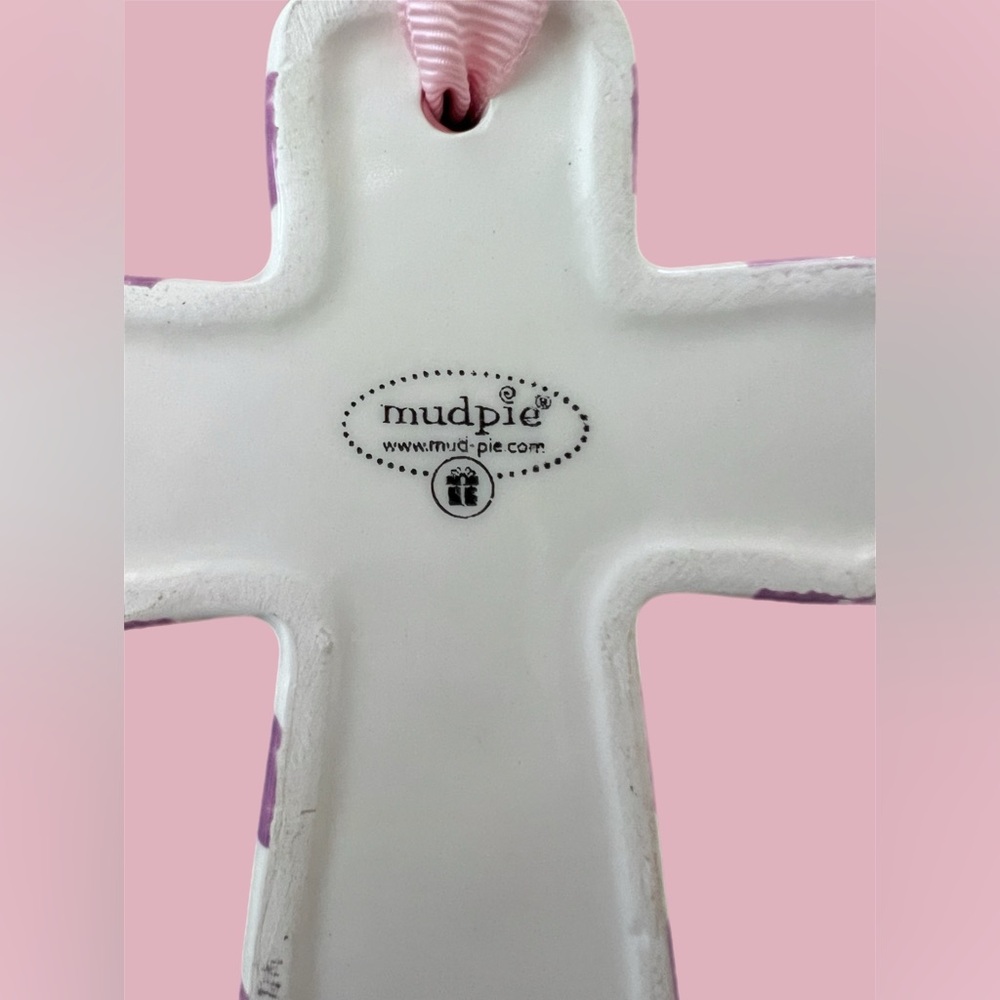 Mud Pie White and Pink Floral Blessed Cross Decor - Picture 4 of 7